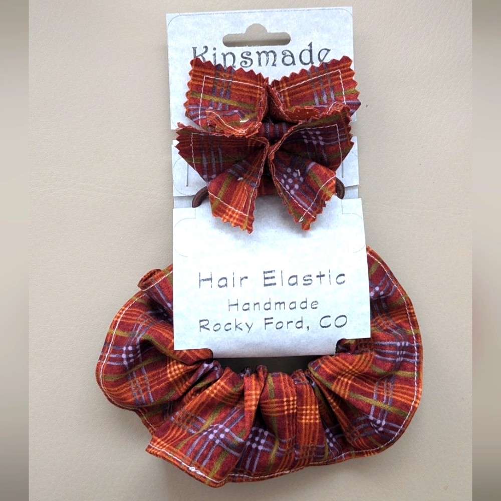 Autumn plaid scrunchie origami butterfly elastic hair ponytail set handmade Fall